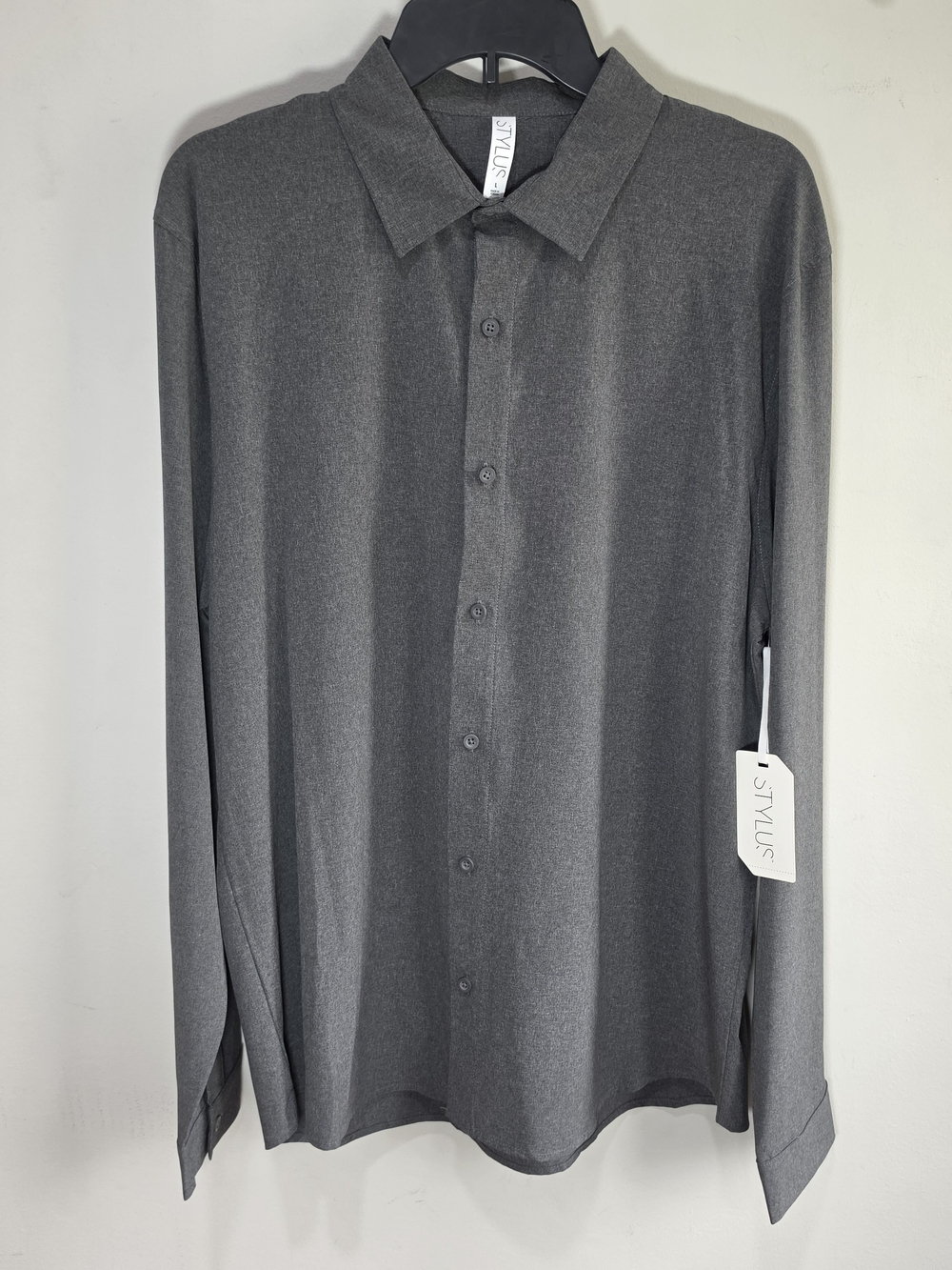 Stylus Men's Long Sleeve Button-Up Shirt in Charcoal Gray